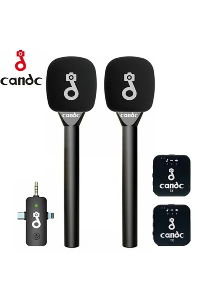 Çift Mikrofonlu Profosyonel Kablosuz Yüksek Kaliteli Ses Kaydı Röportaj Mikrofonu ürün görseli