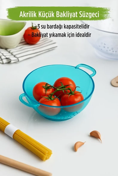 Akrilik Aquamarin Mini Pirinç Süzgeçi & Bakliyat Süzgeçi (3 SU BARDAĞI ÖLÇÜLÜ) ürün görseli