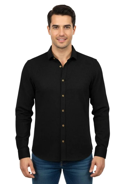 Erkek Spor Silim Fit Dokuma Gömlek BGL-ST04946 - Resim 3