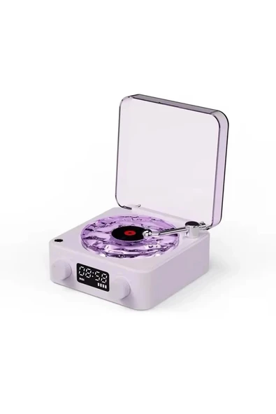 Wes Nostalji Plak Görünümlü Bluetooth Hoparlör 3d Ses Dalgası Retro Müzik Plak Mor ürün görseli 1