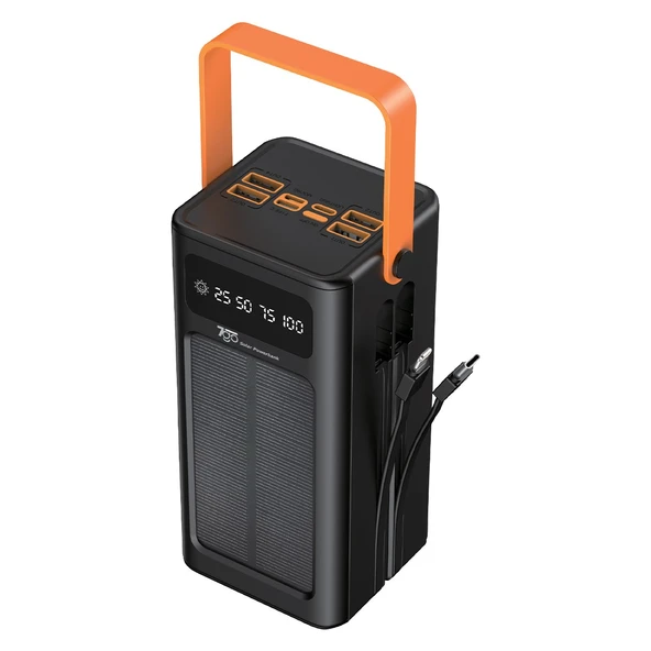 7go Gpw-04 50.000MAH Solar Powerbank – 4xusb-A, Qualcomm 3.0 Hızlı Şarj, Dahili Lightning & Usb-C Kablo, Dijital Yüzdelik Ekran - Resim 2
