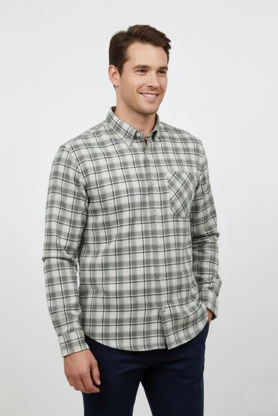 Erkek Kışlık Tek Cep Klasik Gömlek BGL-ST04990 - Resim 5