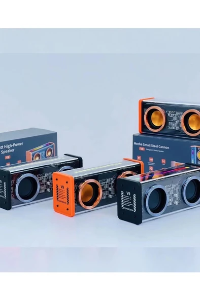 Şeffaf Mecha Müzik Tws Stereo Rgb İşıklı Hoparlör Kablosuz Bluetooth 5.0 Taşınabilir Hoparlör V9 - Resim 3
