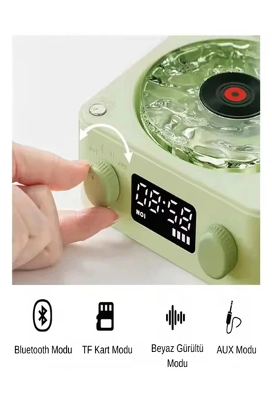 Wes Nostalji Plak Görünümlü Bluetooth Hoparlör 3d Ses Dalgası Retro Müzik Plak Yeşil - Resim 3