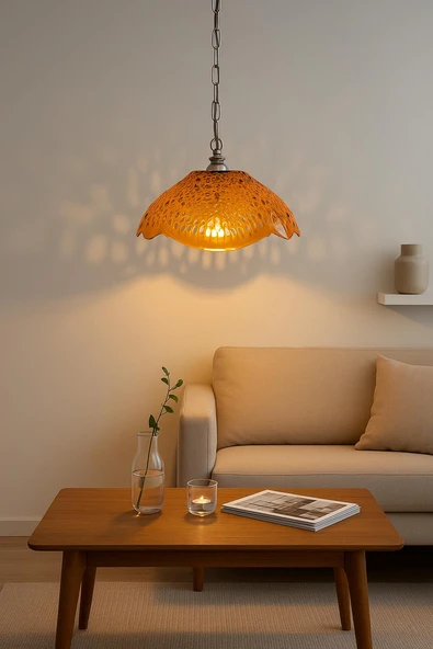 Bal Rengi Akrilik Avize Modern Dekoratif Aydınlatma 35x35x12 cm ürün görseli