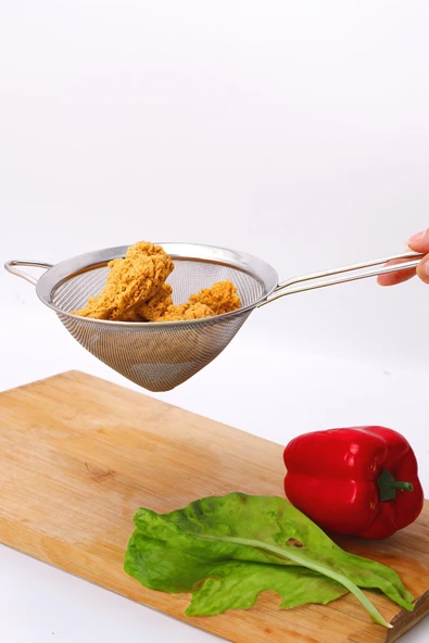 Saplı Tel Süzgeç 10 cm Paslanmaz Çelik Konik Mutfak Süzgeci ürün görseli