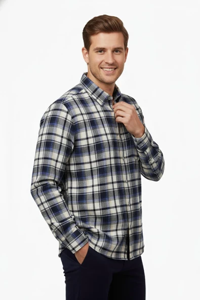 Erkek Kışlık Tek Cep Klasik Gömlek BGL-ST04989 - Resim 4