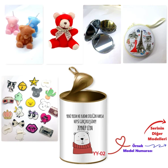 Kişiye Özel Yeni Yıl Sürpriz Konserve Hediye Kutusu  Arkadaşa, Sevgiliye, Aileye Sürpriz Hediye Kutusu - (100 Yeni Yıl Model) - Resim 2