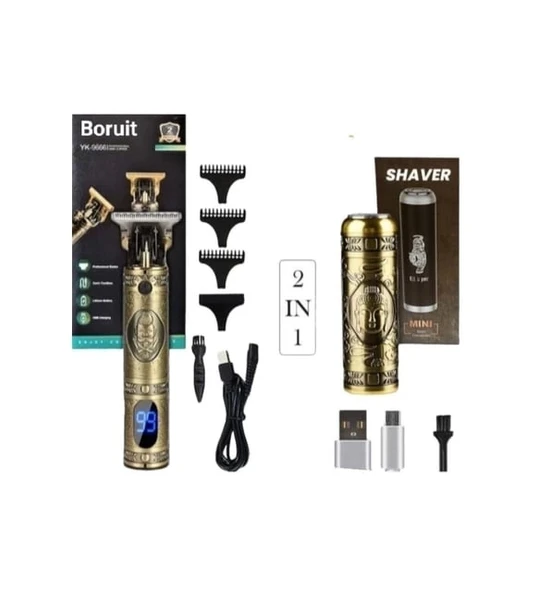 Pro 2 İn 1 Vintage Traş Makinesi Şarjlı Dijital Göstergeli Aliminyum Gövde - Resim 2