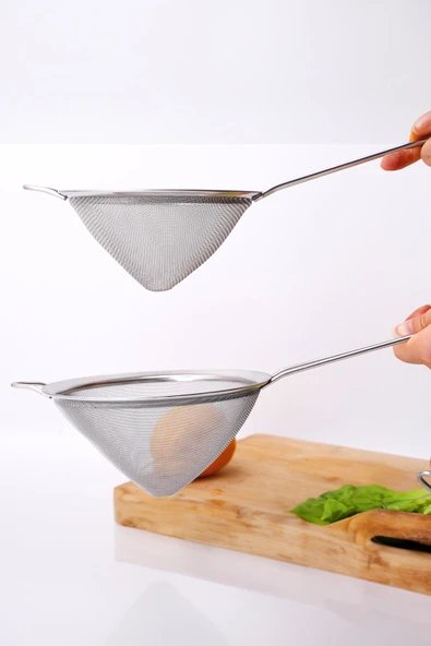 Saplı Tel Süzgeç 12 cm Paslanmaz Çelik Konik Mutfak Süzgeci - Resim 2