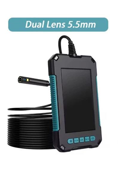 Ekranlı Çift Kameralı 10 Mt Hafıza Kart Destekli Sert Kablo Yılan Endoskop Kamera 5.5 Mm 4.3 Inc ürün görseli 1