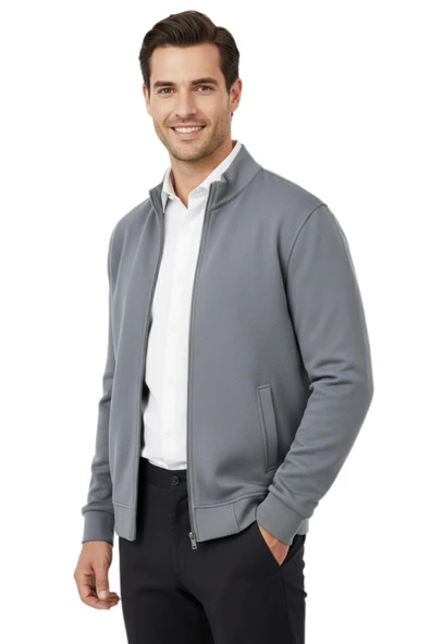 Erkek Spor Hakim Yaka Fermuarlı Hırka Regular Fit BGL-ST04947 - Resim 5