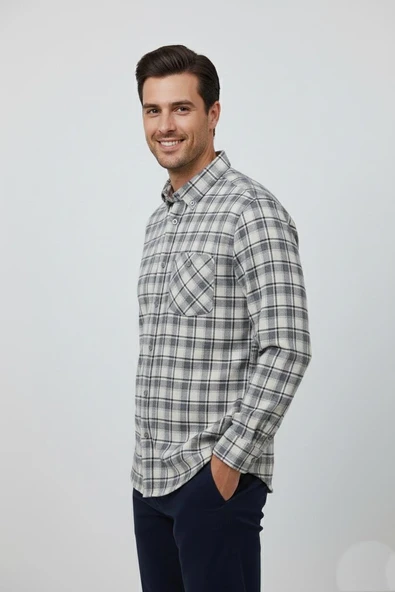 Erkek Kışlık Tek Cep Klasik Gömlek BGL-ST04990 - Resim 6