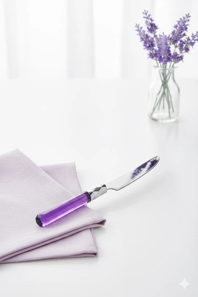 6’lı Paslanmaz Çelik Mor Tatlı Bıçağı Seti ürün görseli 1