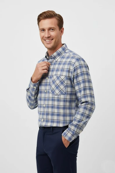 Erkek Kışlık Tek Cep Klasik Gömlek BGL-ST04990 - Resim 7