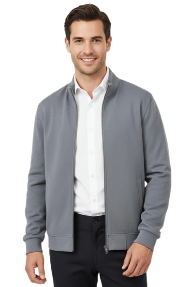 Erkek Spor Hakim Yaka Fermuarlı Hırka Regular Fit BGL-ST04947 - Resim 2