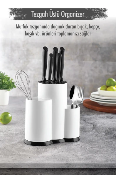 Tezgah Üstü Beyaz Kaşıklık & Bıçaklık & Kepçelik & Organizer ürün görseli