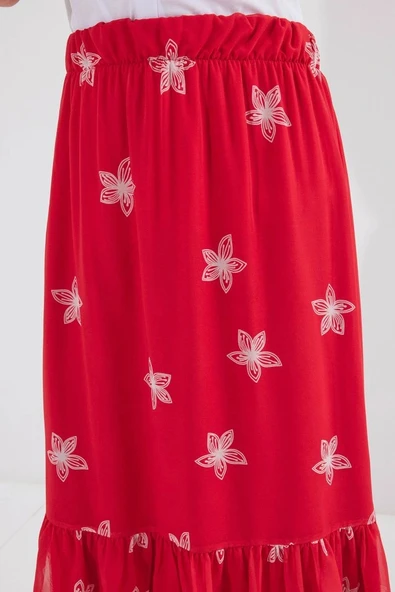 MDB 8010 Desenli Şifon Etek  A.Kırmızı - Resim 4