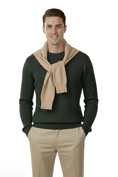 DeepSEA Erkek Rahat Kalıp Çizgi Dokulu Triko Kazak – Şık & Modern Tasarım 2605432 - Resim 9