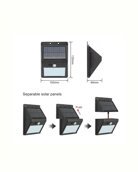 Solar Enerjili 20 Led Duvar Lambası | Hareket Sensörlü, Su Geçirmez, Kablo Gerektirmez - Resim 3