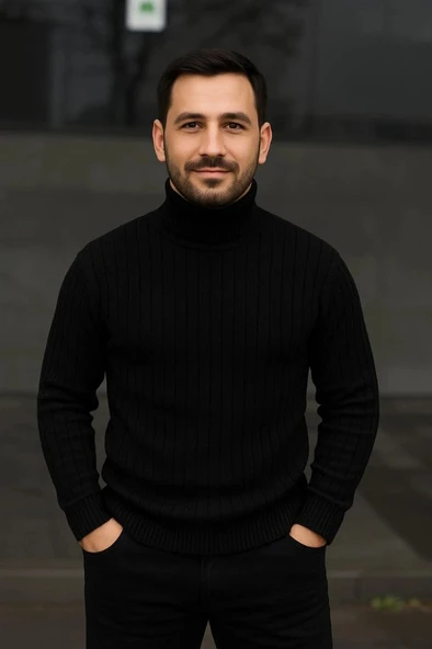 MDB Erkek Fitilli Triko Kazak 3lÜ et Gri Haki iyah Regular Balıkcı Yaka Tam Boğazlı Triko eti odeli Kazak - Resim 2