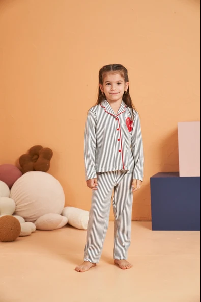 MDB Pjs 28065 Çocuk Düğmeli Pijama Takım - Resim 3