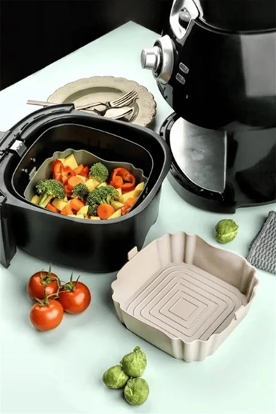 Bütün Airfryer'lere Uyumlu Krem Silikon Pişirme Kabı - Resim 3