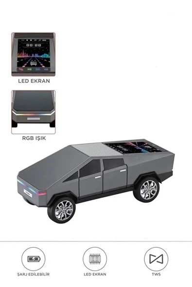 D68 Cyber Model Araba Tasarımlı Bluetooth Hoparlör 15w Güçlü Ses Rgb Led /tws/usb Gri ürün görseli 1