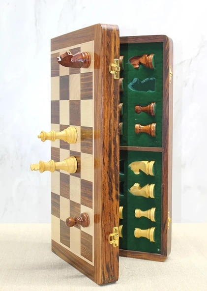 Mıknatıs Taşlı Ahşap Katlanabilir Kutulu Satranç Oyunu 40 Cm G225 - Resim 3