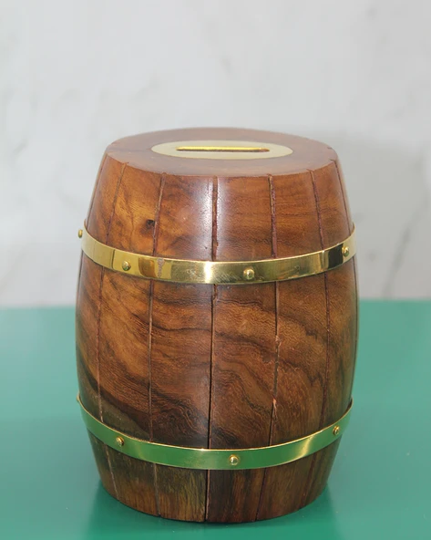 Pirinç Detaylı Fıçı Kumbara Model 4 ürün görseli