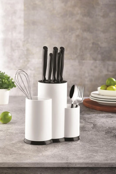 Tezgah Üstü Beyaz Kaşıklık & Bıçaklık & Kepçelik & Organizer - Resim 2