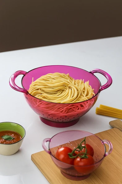 Akrilik Pembe Makarna Süzgeçi & Sebze Meyve Süzgeçi - Resim 3