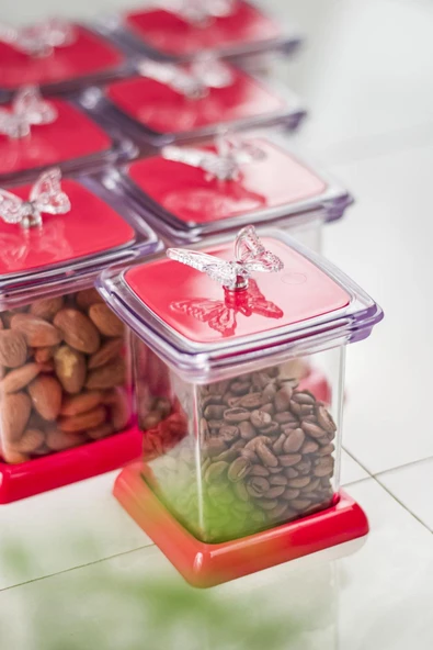 Akrilik Fuşya 12 Li Baharat Kavanozu & Baharatlık & Baharatlık Seti 200 ML ( CAM DEĞİLDİR ) - Resim 2