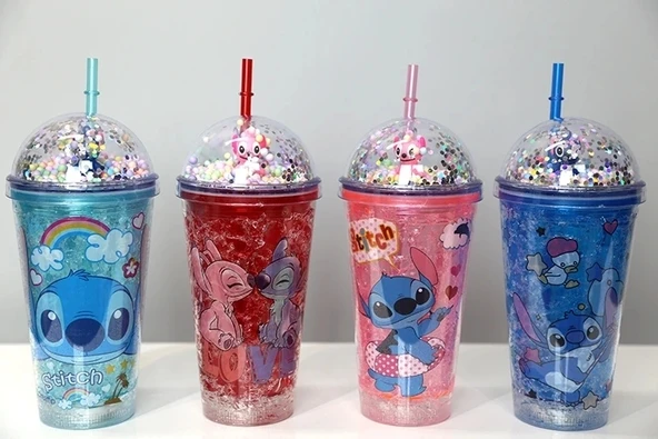 Sevimli Stitch Işıklı Pipetli Pullu Suluk & Bardak 400 Ml Alk3146 ürün görseli 1