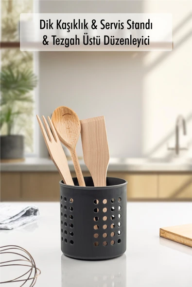 Füme Silindir Dik Kaşıklık &  Tezgah Üstü Düzenleyici & Servis Standı ürün görseli