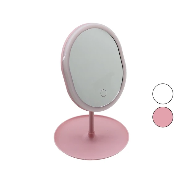 YUVARLAK- DÜZ KENAR 7 İNÇ LEDLİ - USB ŞARJLI MAKYAJ AYNASI 90°TAKILIKLI AYAKR.PLS 17.5CM (5332) ürün görseli 1