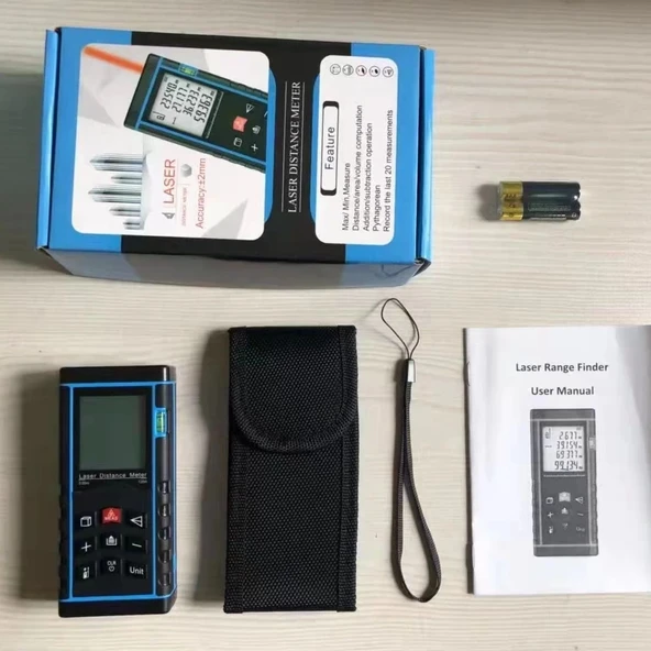 Profesyonel 40 Metre Dijital Lazer Metre Ölçer Lcd Ekran, Su Terazili, Alan Hacim, Pisagor Hesaplama Ve 20 Kayıt Hafızas - Resim 2