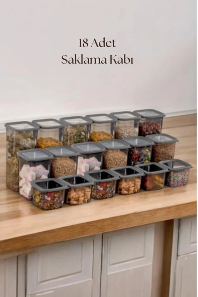 18'li 3 Boy Kavanoz Seti & Saklama Kabı & Erzak Kabı 6x650/1300/1900 Ml (40 Lı Etiket Hediyeli) ürün görseli