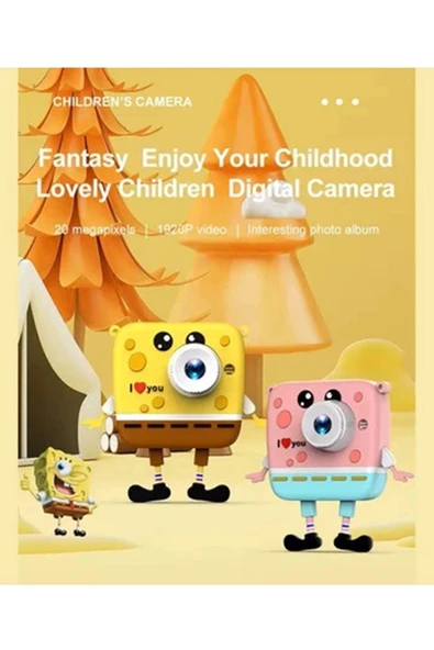 Sünger Bob Tasarımlı Yeni Nesil Çocuk Dijital Mini Fotoğraf Makinesi Çift Kamera - Resim 5