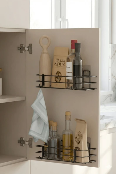 2'li Siyah Dolap Kapağı Yapışkanlı Raf Seti – Mutfak & Banyo Düzenleyici Metal Organizer ürün görseli 1