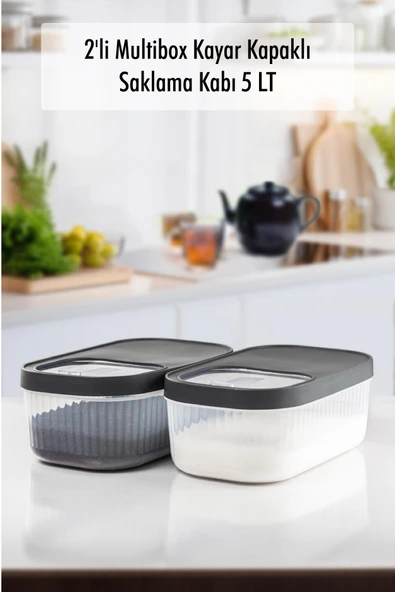 2'Li 5 LT Multibox Kayar Kapaklı Saklama Kabı & Erzak Kabı & Toz Ve Tablet Deterjan Kutusu ürün görseli