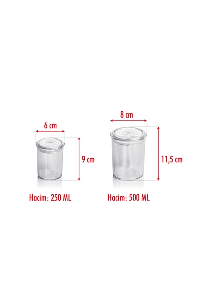 12'li Barok Yuvarlak 2 Boy Kavanoz Seti & Saklama Kabı & Erzak Kabı 6*500 ML,6*250 ML) - Resim 5