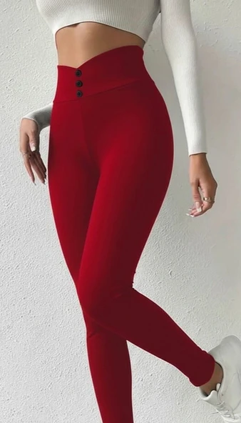 MDB Kadın Yüksek Bel önden Düğmeli Dalgıç Tayt - Resim 2