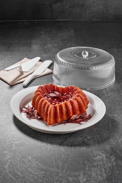 Akrilik Barok Beyaz 4 Parça Kek Fanus & Kek Saklama Kabı & Şık Sunum Organizeri ürün görseli