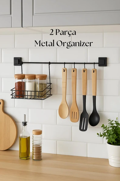 2 Parça Metal Askılı Mutfak Organizeri & Mutfak Rafı & Sepet ürün görseli 1