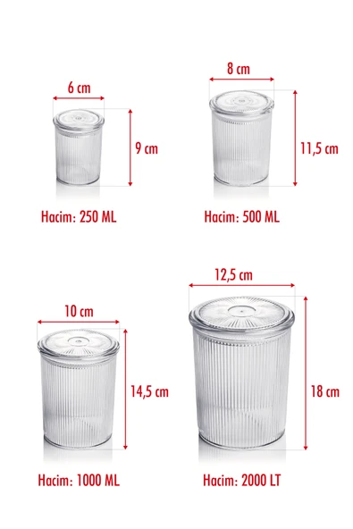 24'lü Barok Yuvarlak 4 Boy Kavanoz Seti & Saklama Kabı & Erzak Kabı (6*2000 ML, 6*1000 ML, 6*500 ML, 6*250 ML) - Resim 4