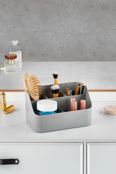 Gri Makyaj Kutusu & Kozmetik Organizeri & Çok Amaçlı Kutu - Resim 2