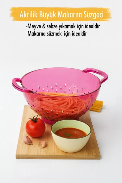 Akrilik Pembe Makarna Süzgeçi & Sebze Meyve Süzgeçi - Resim 2