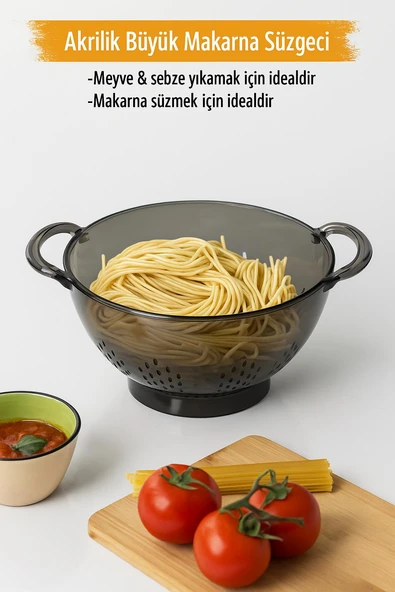 Akrilik Füme Makarna Süzgeçi & Sebze Meyve Süzgeçi - Resim 2