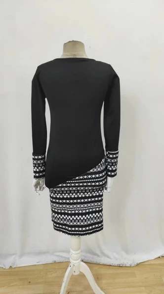 MDB Kadın Uzun Kollu Bisiklet Yaka Desenli Dalgıç Elbise - Resim 7